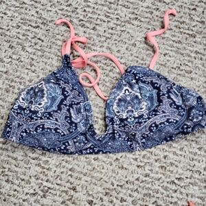 Carve Designs Blue Paisley Bikini Top with Pink Straps
